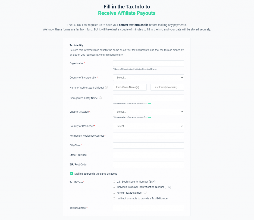 Submit affiliate tax form