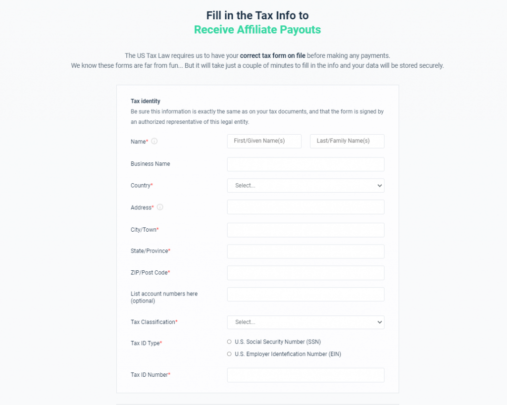 Affiliate tax form