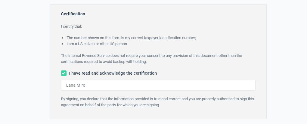 US affiliate tax form certification