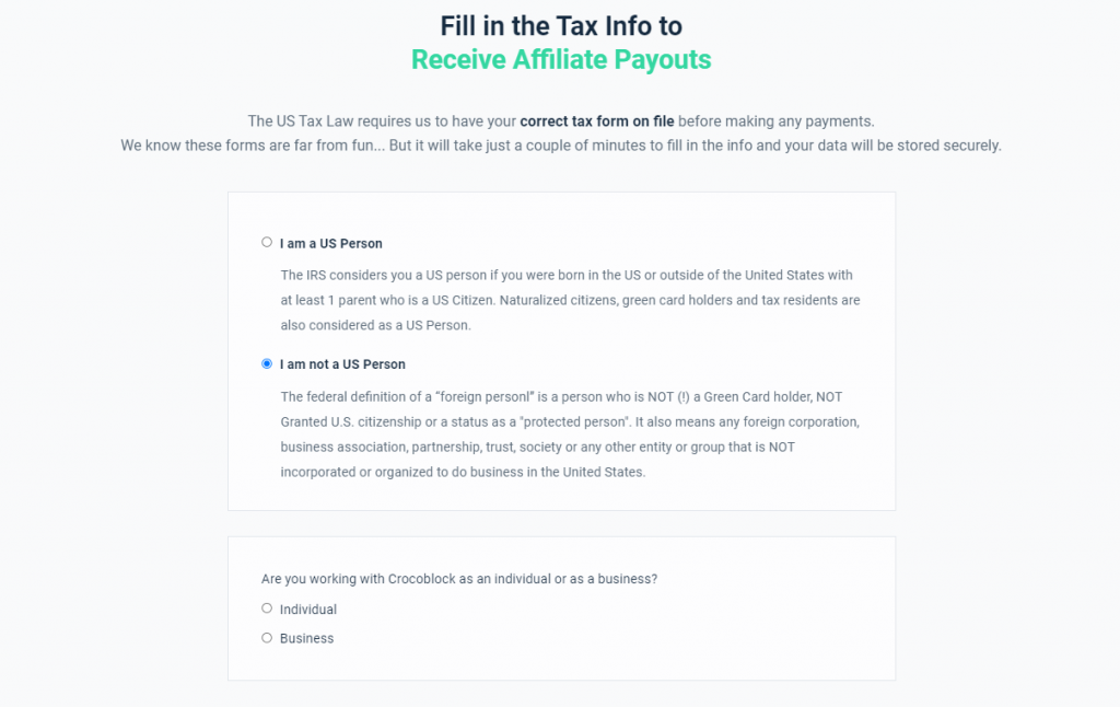 Non US affiliate tax form