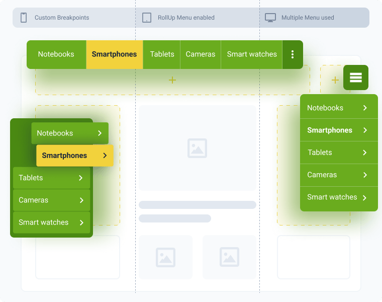 mega menu layouts and style options