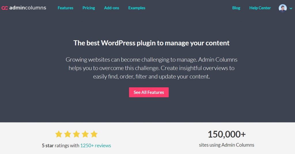 WordPress content management plugin Admin columns