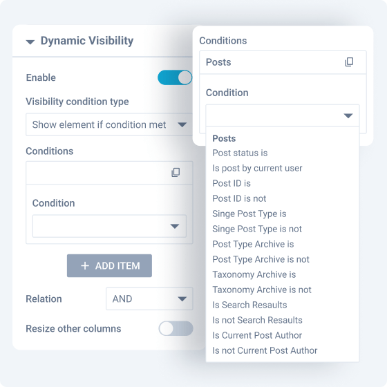 dynamic visibility posts and pages conditions