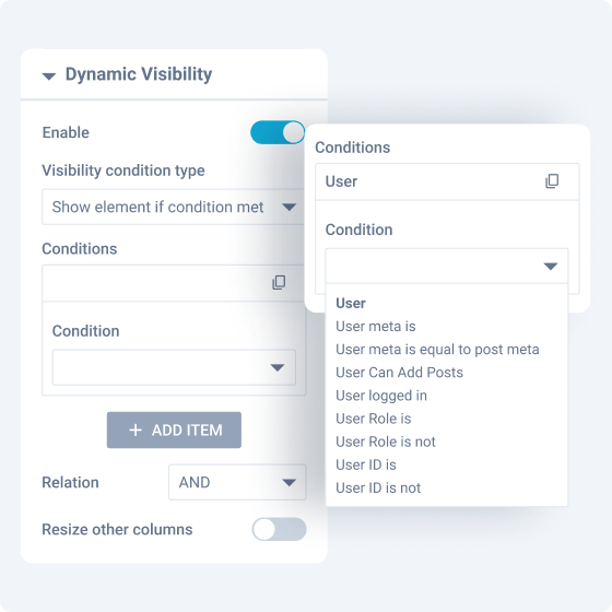 dynamic visibility user conditions