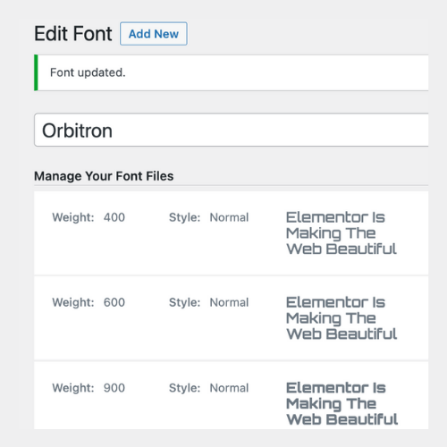 Font updated in Elementor