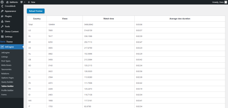 tables builder reload preview