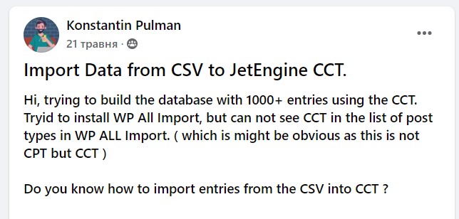 import data from csv to jetengine cct