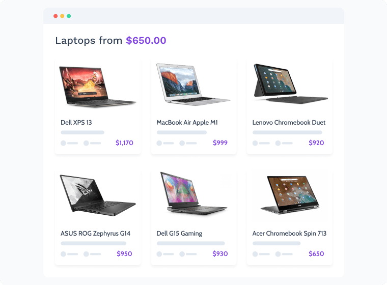 dynamic function showing the starting price for the laptops