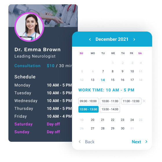 provider’s schedule and service pricing
