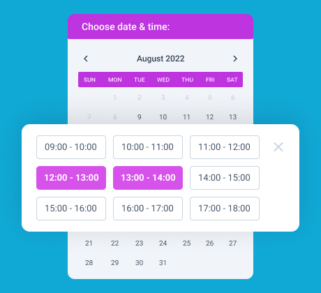 time slot in the service booking form