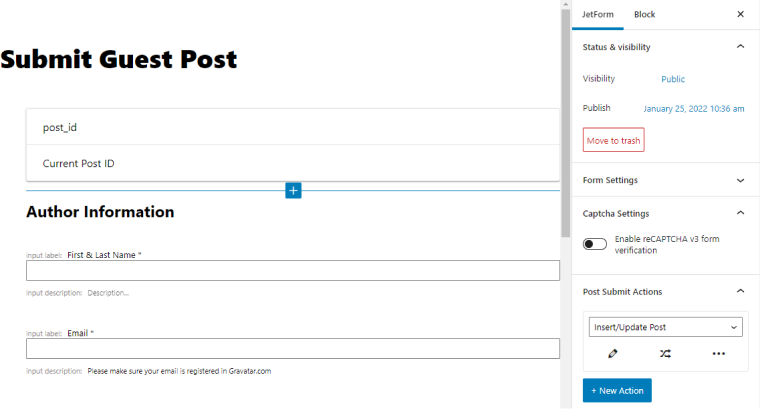 set up post submit actions