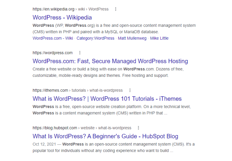 what is wordpress search appearance example