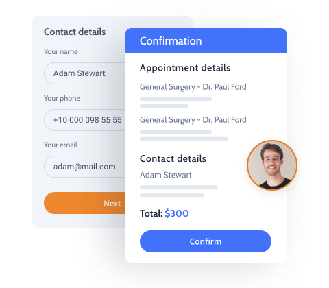 appointment and patient details in the confirmation form