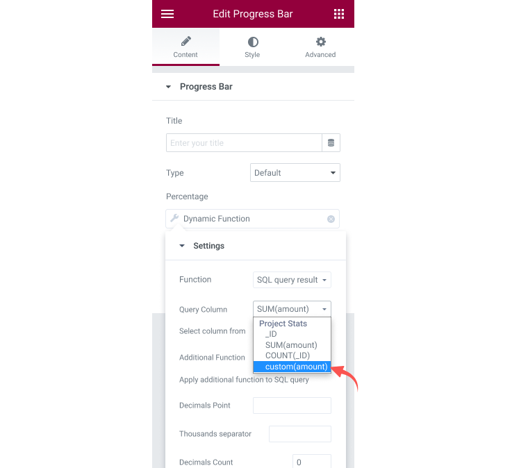 display percentages via dynamic tag