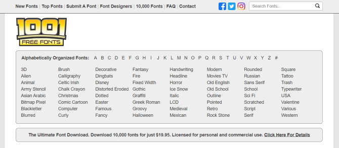 1001 free fonts catalog