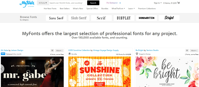 myfonts website homepage