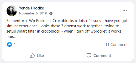 crocoblock community post about wp rocket