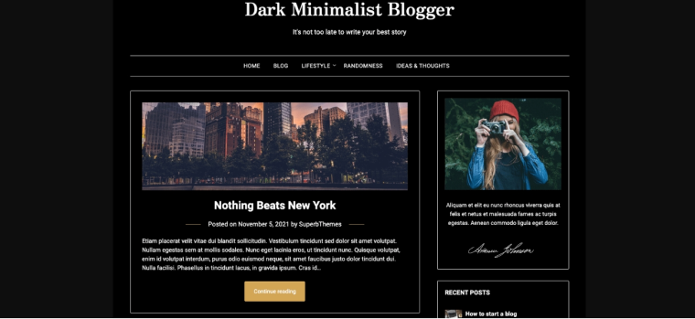 dark minimalist blogger wordpress theme