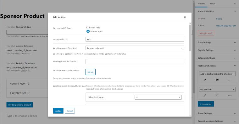 WooCommerce Cart and Checkout Action settings