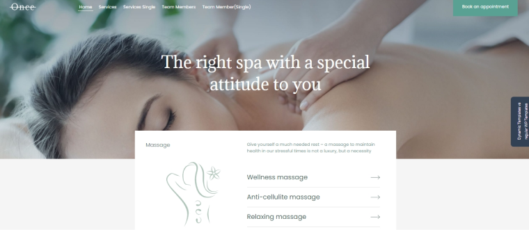 spa appointment website dynamic template
