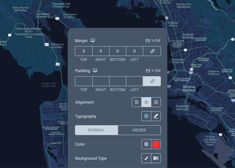 advanced map widget settings in elementor