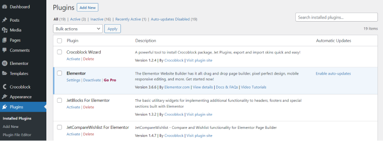 Elementor plugin activated