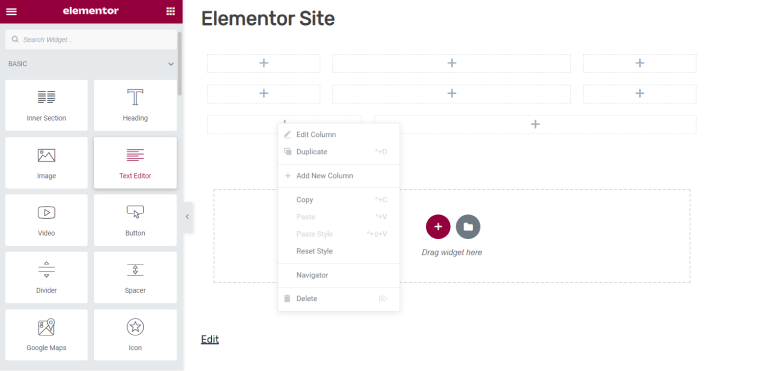 Пользовательский интерфейс конструктора веб-страниц Elementor