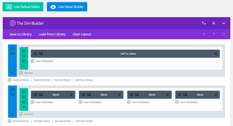 Divi Webpage buider UI