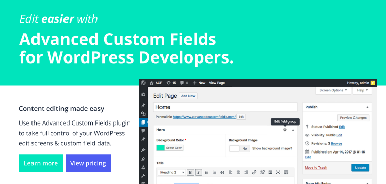 ACF plugin welcome page