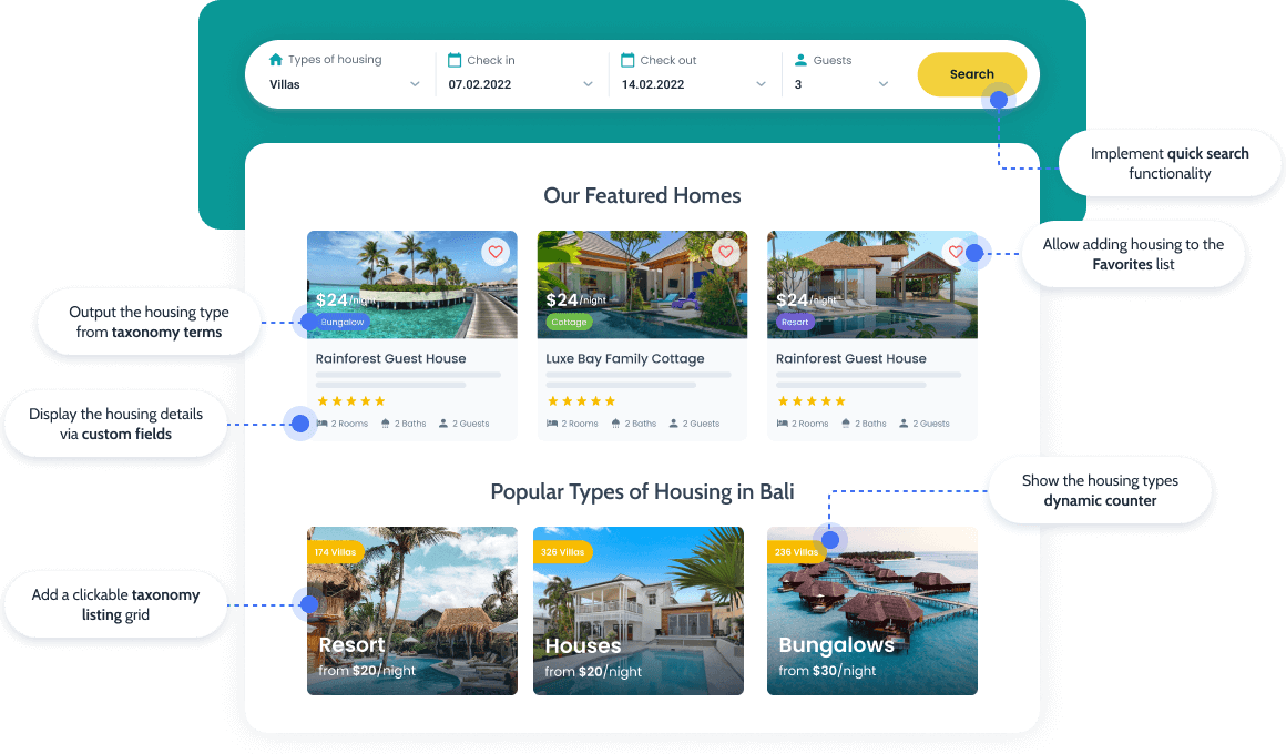 vacation rental website components