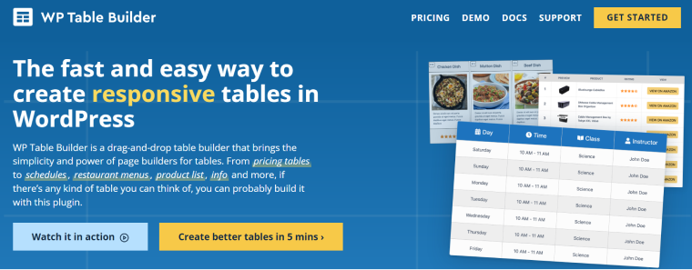 WP Table builder plugin