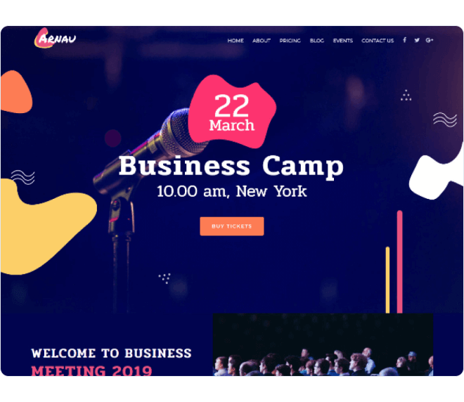 Arnau – business events Elementor template