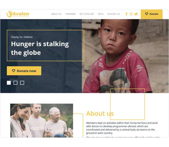 Avalon — charity organization Elementor template