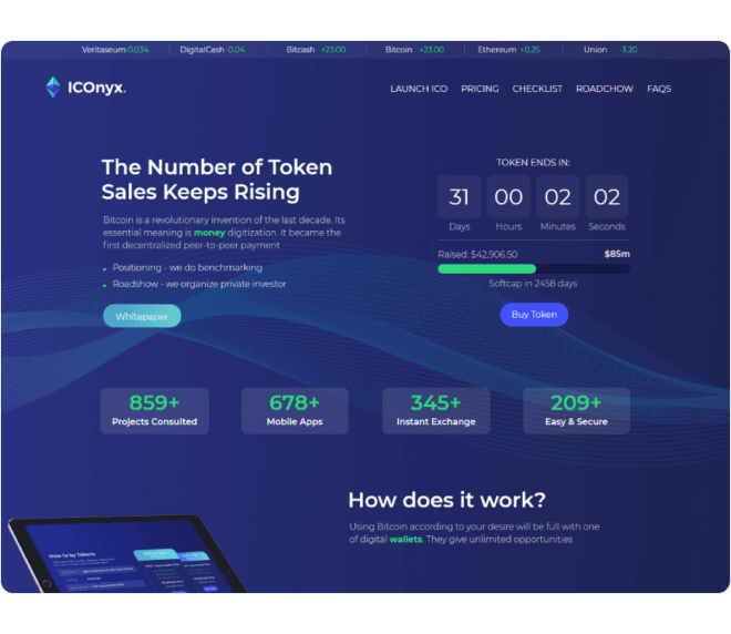 ICOnyx — cryptocurrency Elementor template