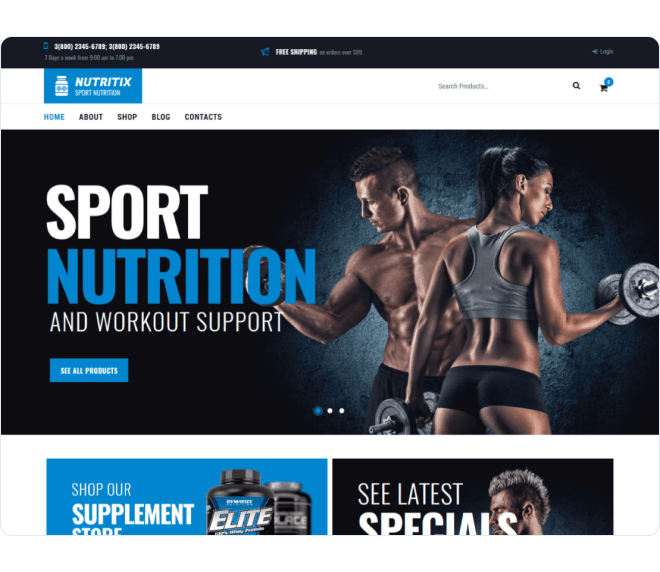 Nutritix — sports nutrition shop Elementor template