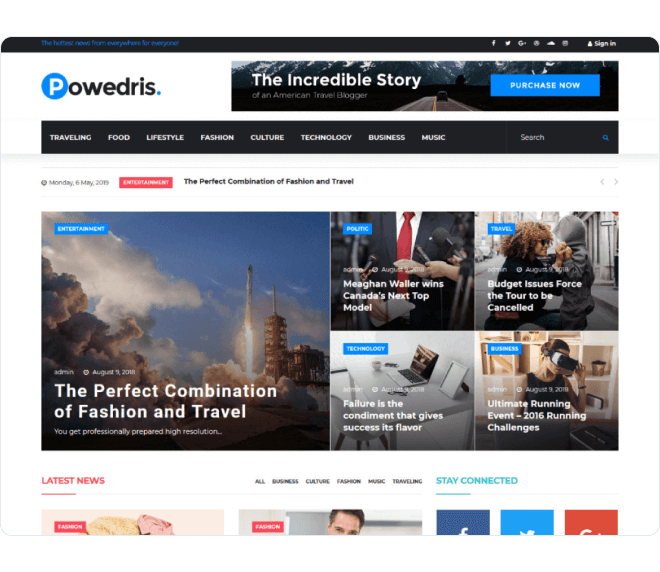 Powedris — news portal Elementor template