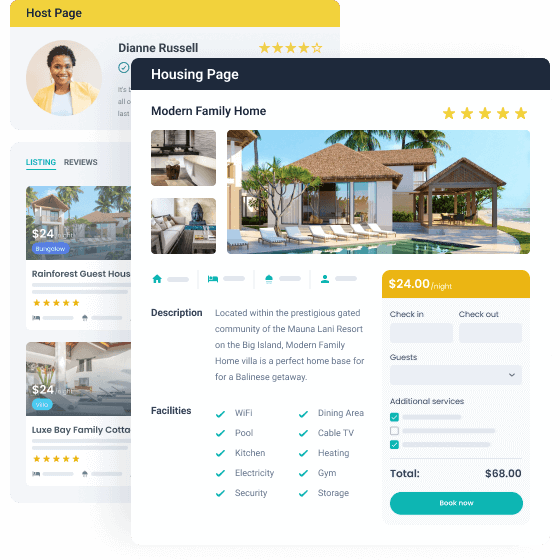 housing and host single page template layouts