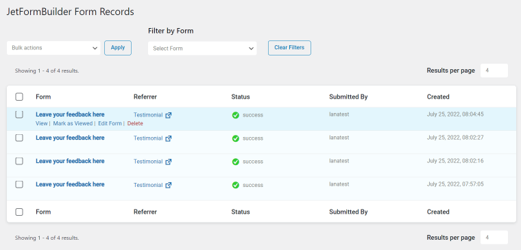 jetformbuilder form records page