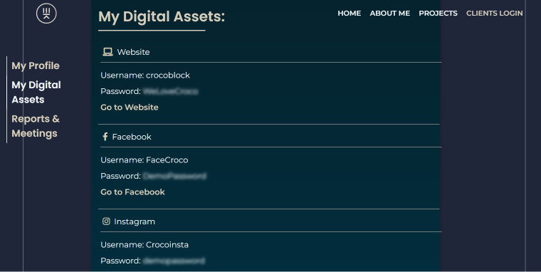 my digital assets page