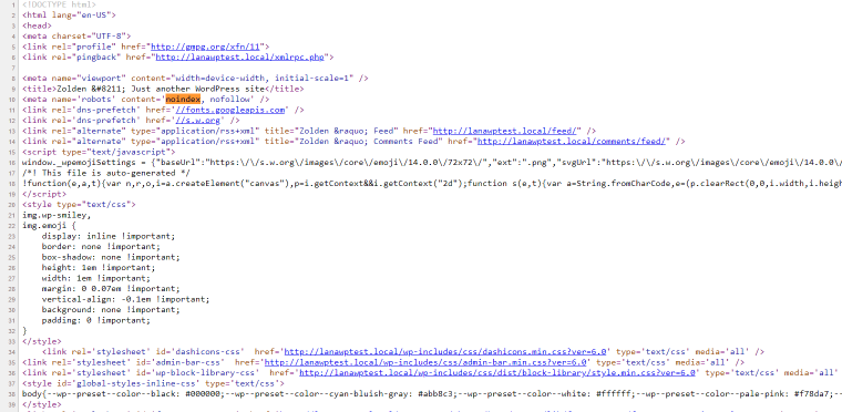 noindex tag in wordpress code