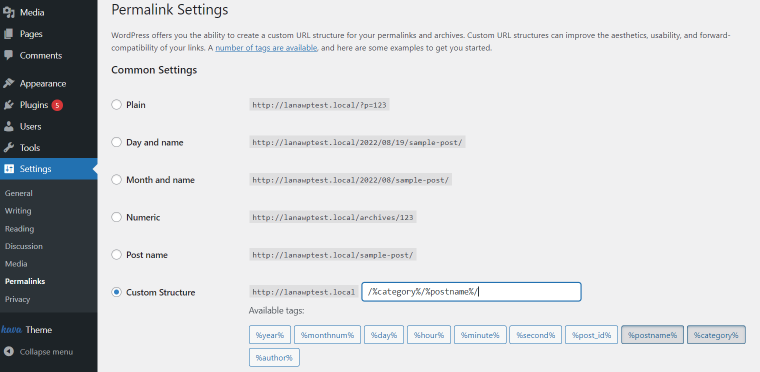 permalink settings