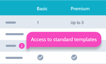 tooltip widget added to the pricing table