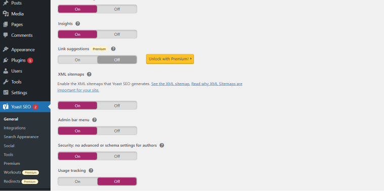 Yoast xml sitemaps setting