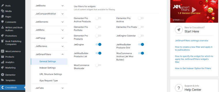 JetSmartFilters WordPress plugin dashboard