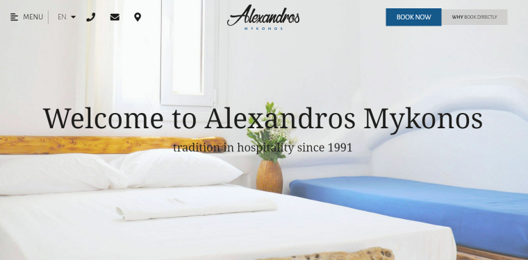 Alexandros Mykonos website homepage