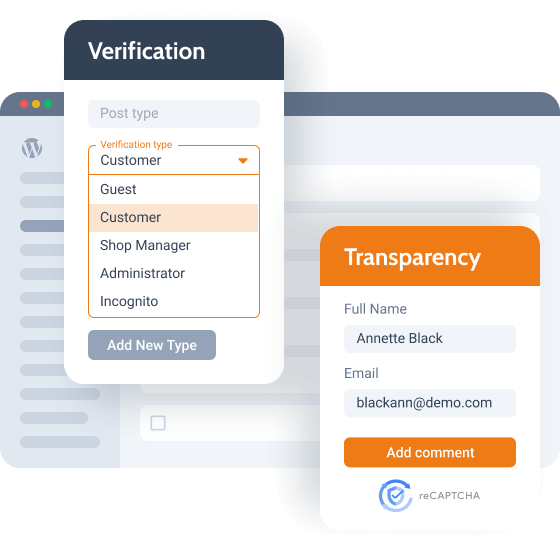 author verification by roles and recaptcha