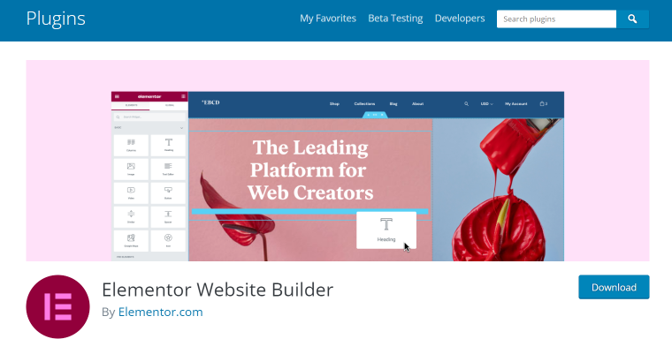 elementor free wordpress plugin