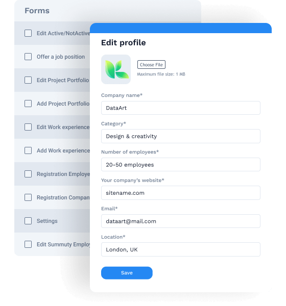 ompany profile ecditing form