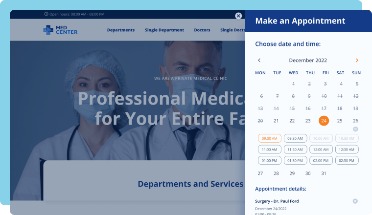 medical appointment booking website template