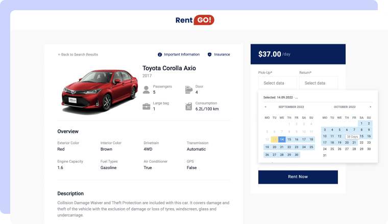 car rental dynamic template